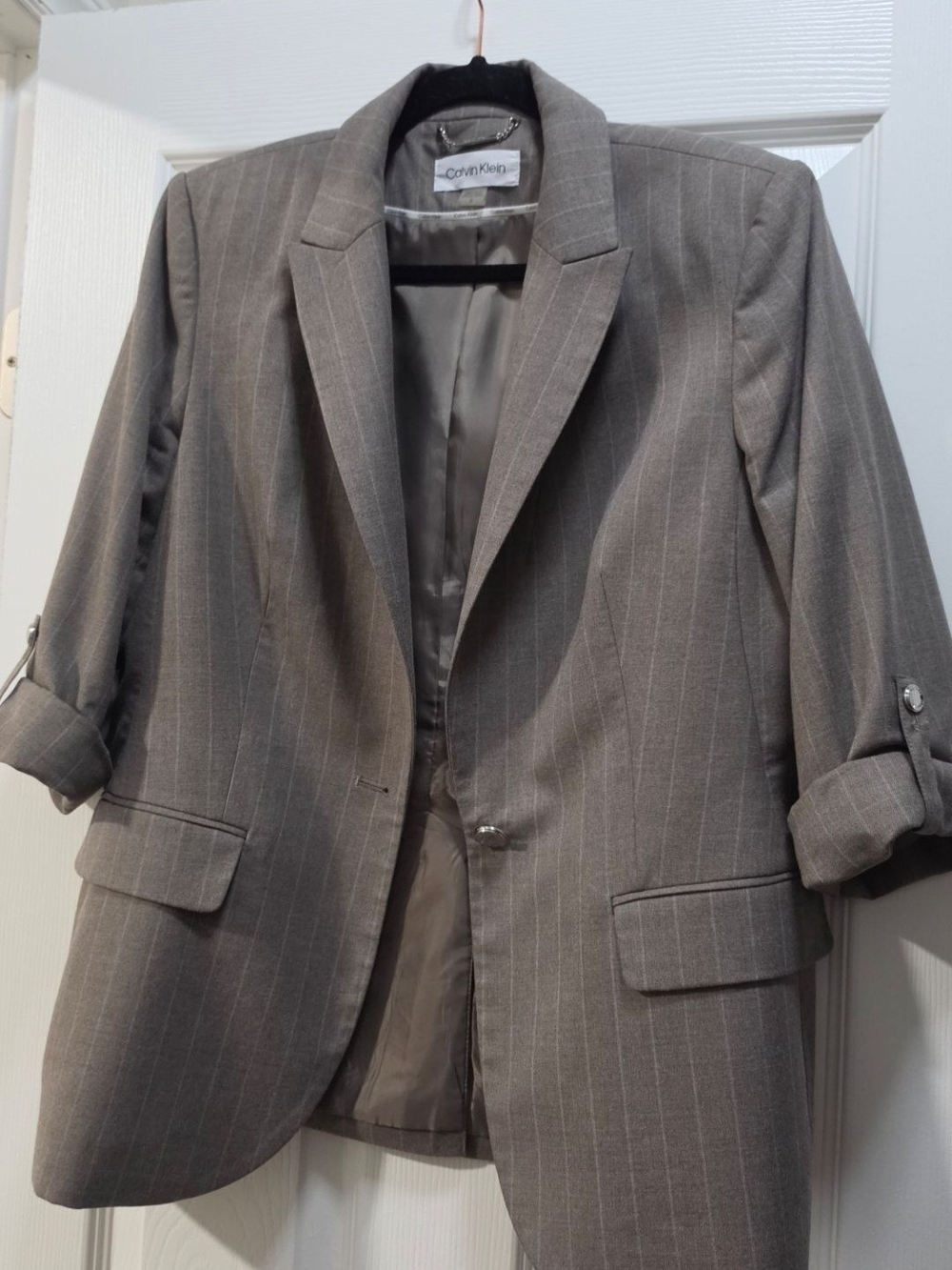 Calvin Klein Light Gray Pinstripe Women's Blazer